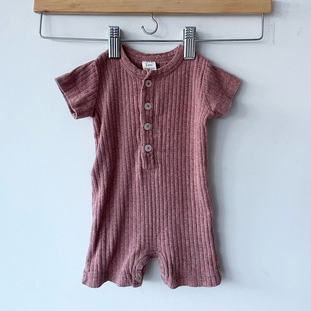 Kate Quinn organic cotton wide rib knit shortie union suit cedar rose romper